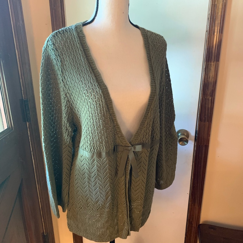 ALFRED DUNNER Cardigan Green Eyelet Sweater Large - Picture 13 of 14